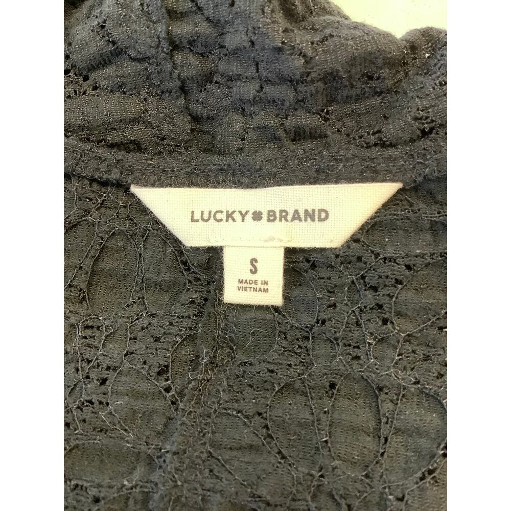 Lucky Brand Women's Small Jet Black Long Sleeve Textured Square Neck Top E12-4 - Picture 8 of 11